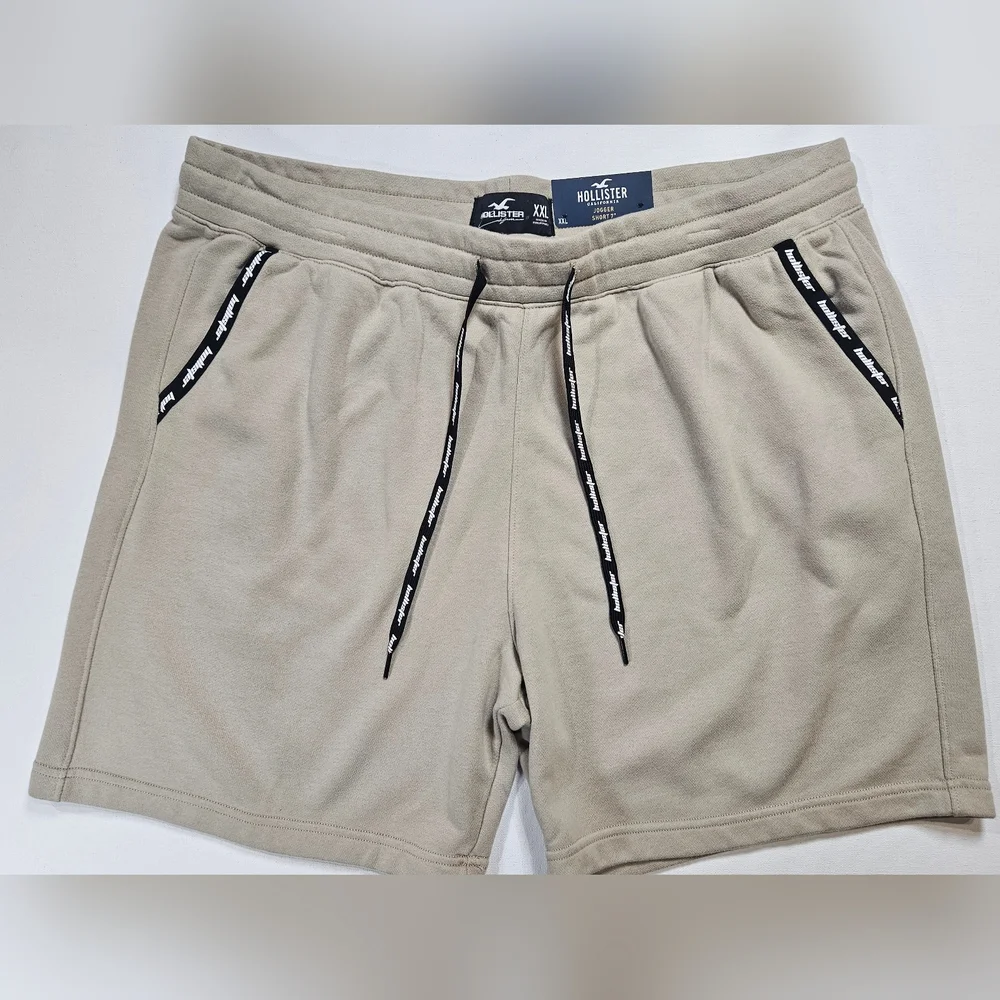 Hollister Shorts Mens XXL Tan Athletic Joggers Adjustable Waist Y2K Preppy Style
